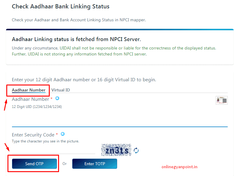 Aadhaar linking status