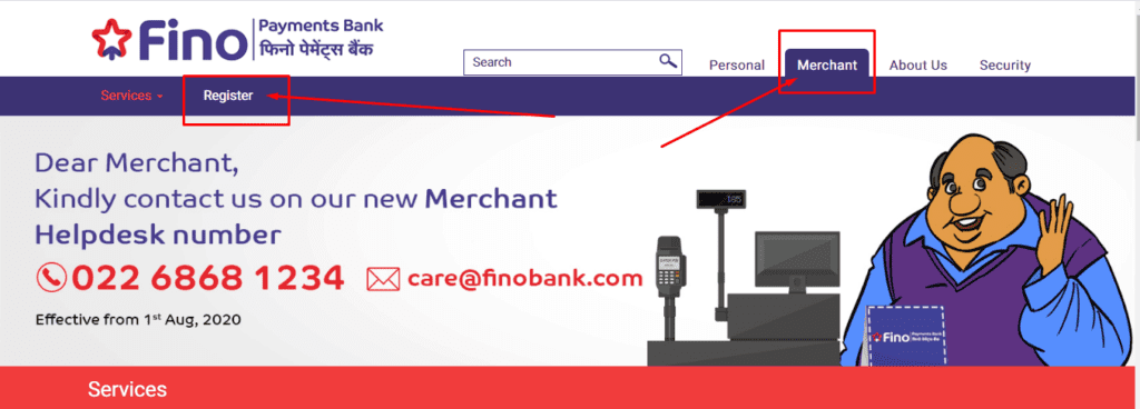 fino bank merchant register