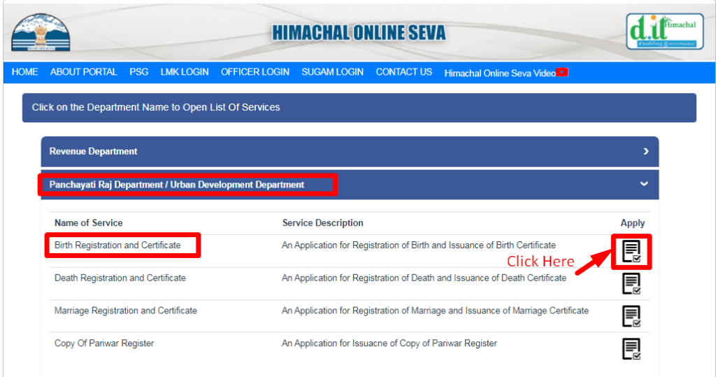 himachal pradesh birth certificate apply online