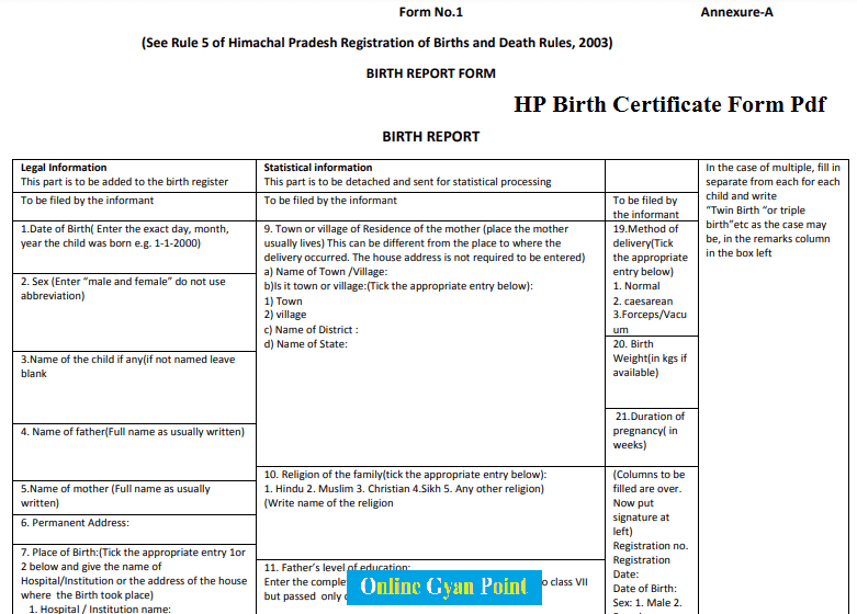 himachal pradesh birth certificate form pdf
