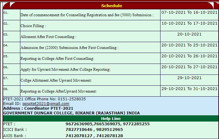 ptet 2021 counselling date