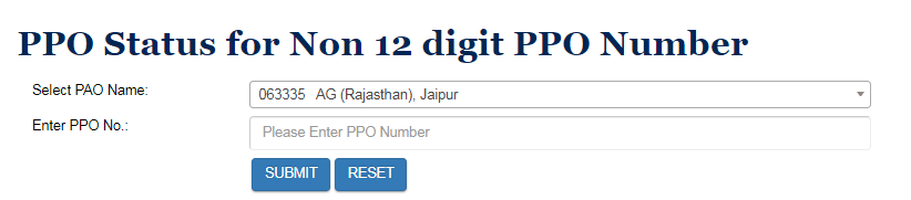 Rajasthan Pension PPO Status