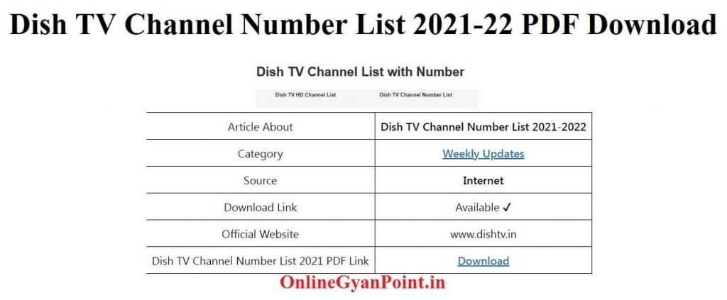 Dish TV Channel Number List 2021-22 PDF Download