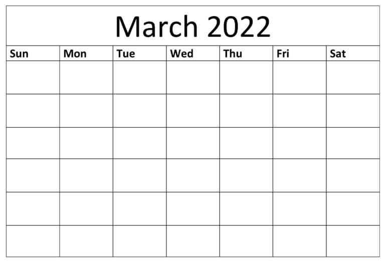 Free March 2022 Calendar Printable PDF