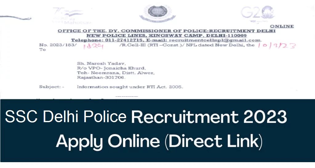SSC Delhi Police Constable Recruitment 2023 Apply Online Direct Link
