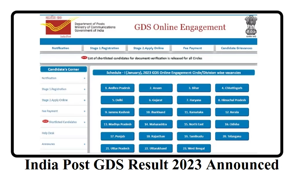 India Post GDS Result 2023 Announced indiapostgdsonline.gov.in