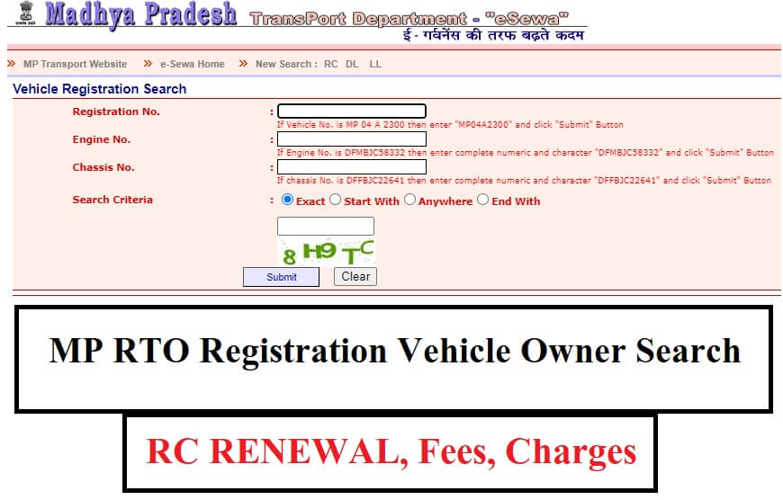 MP RTO Registration Vehicle Owner Search