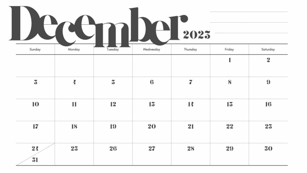 December 2023 Calendar Printable Template