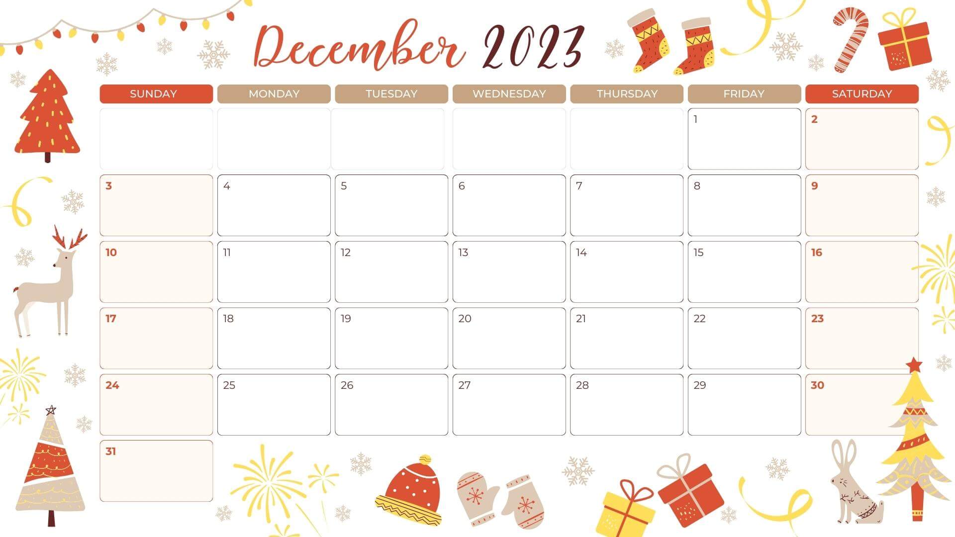December 2023 Calendar for Desk